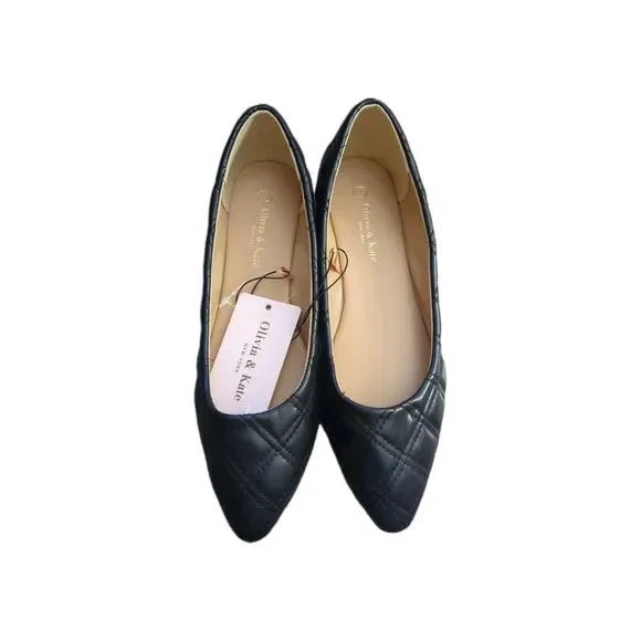 Olivia & Kate New York Quilted Ballerina Flats Black Women's Size 8.5 Dress Shoe - Picture 1 of 4
